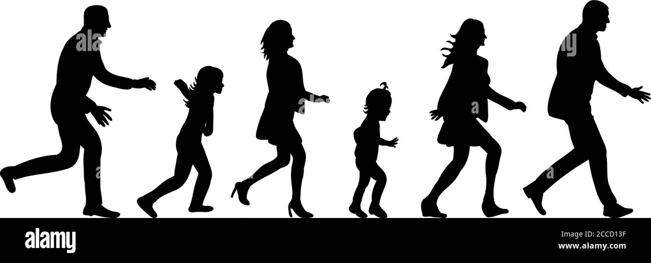 Vector, isolated silhouette of a walking crowd of people Stock Vector ...
