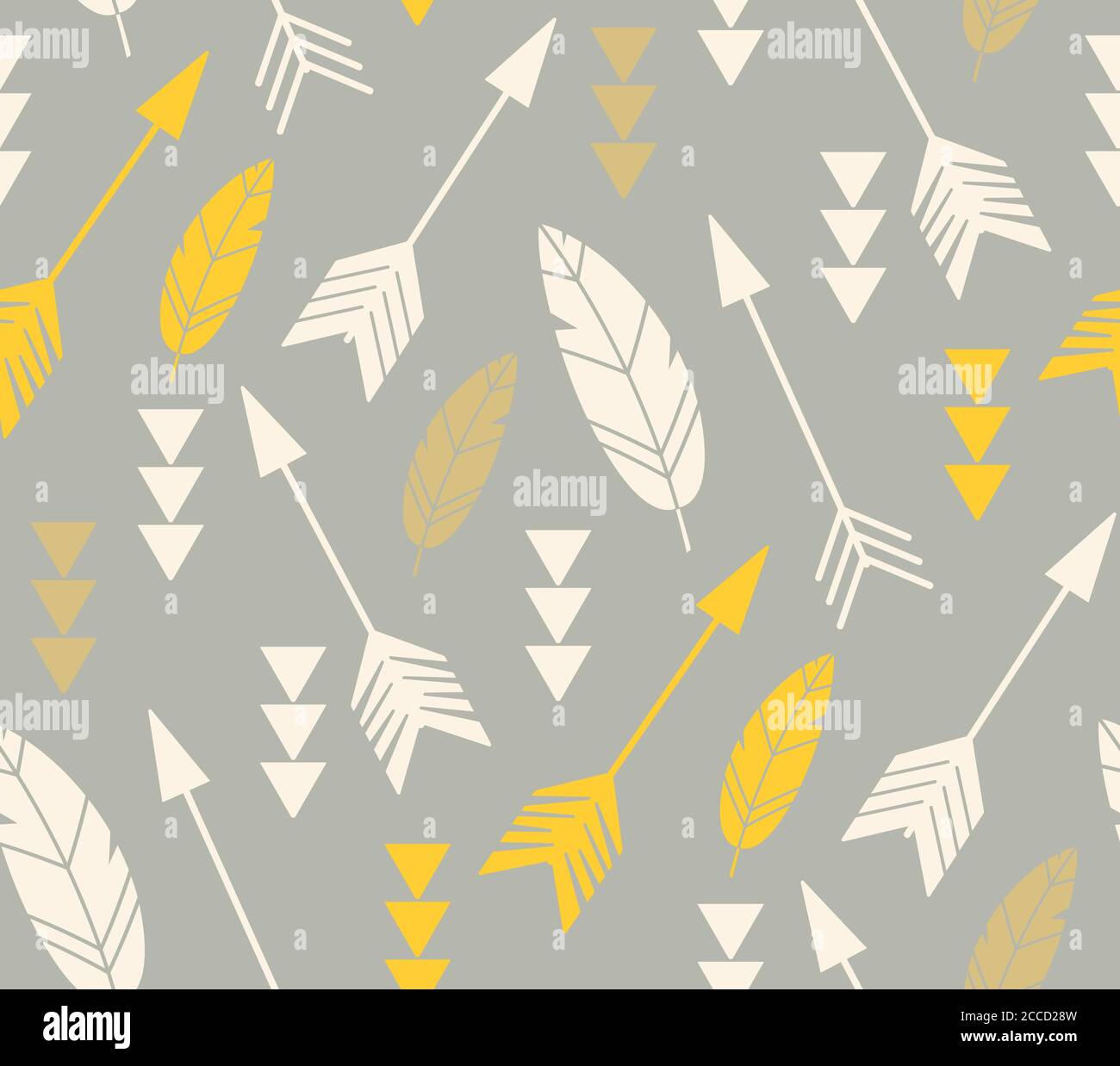 Bohemian feathers and arrows, seamless pattern, vector illustration Stock Vector