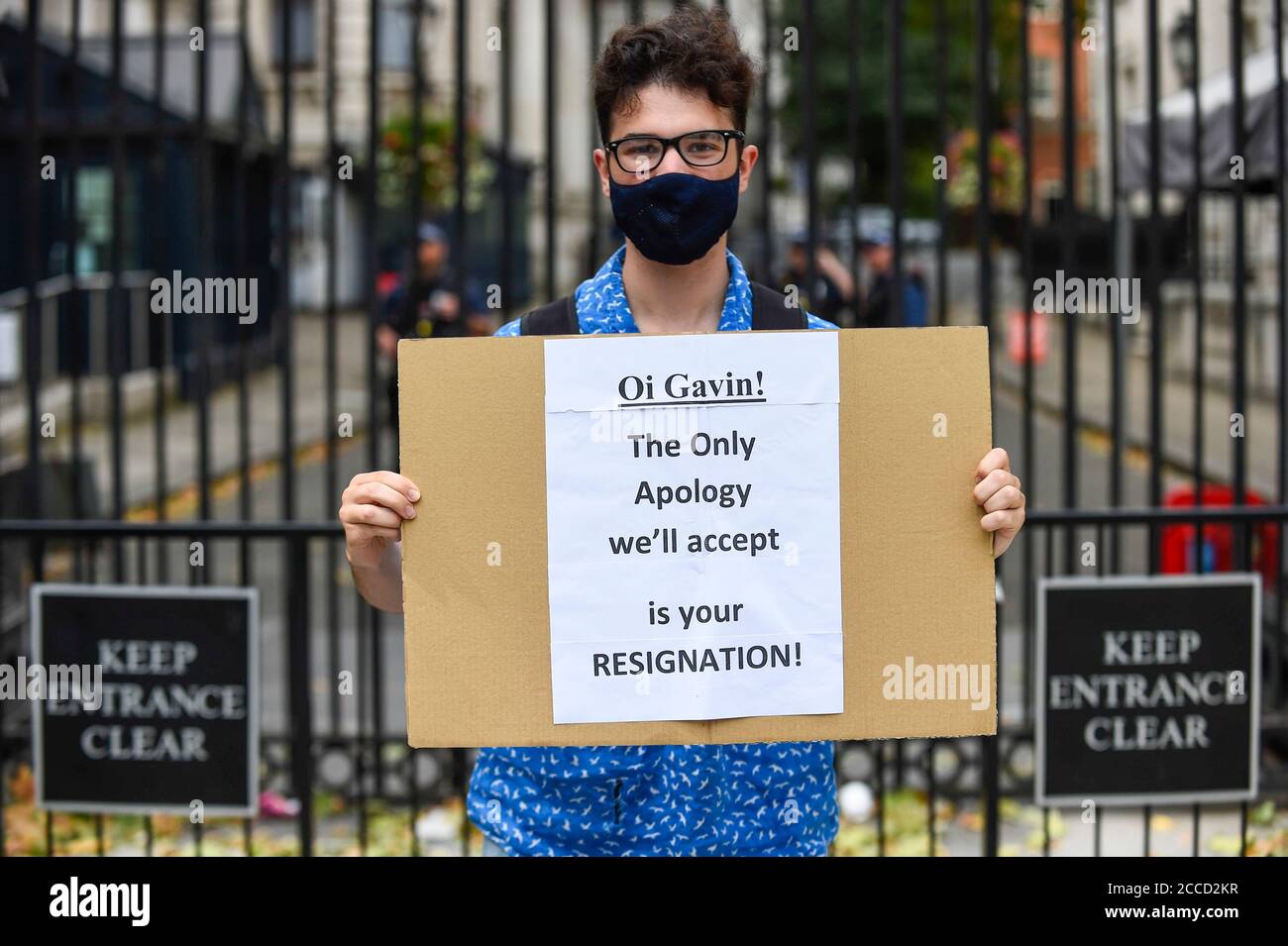 London Uk 21 August A Student Protester Outside Downing Street Calling For The Resignation Of Gavin Williamson Secretary For Education Following This Year S Exam Results Chaos After A Successful Campaign For