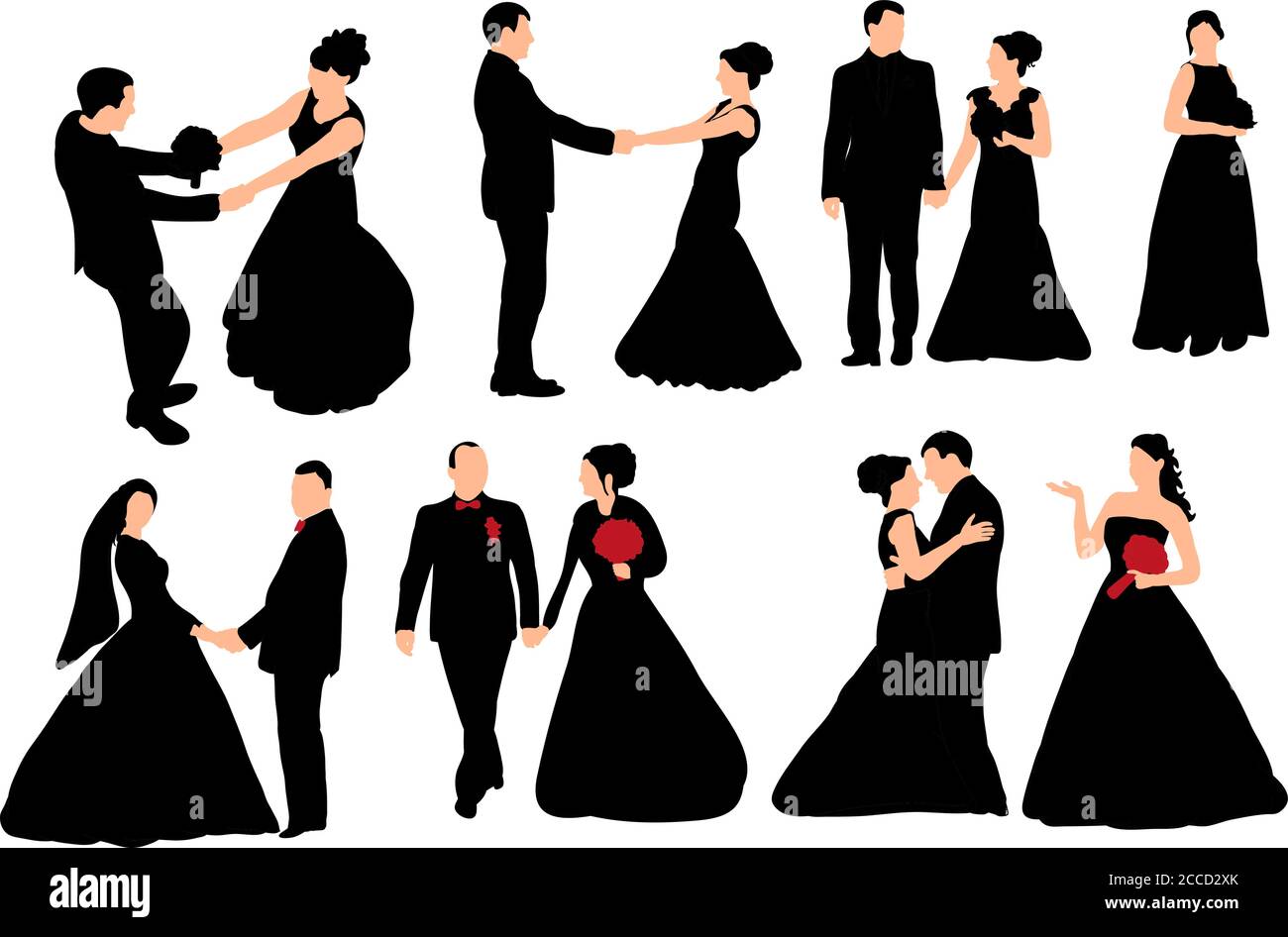 vector isolated silhouette of the bride and groom, wedding , collection ...