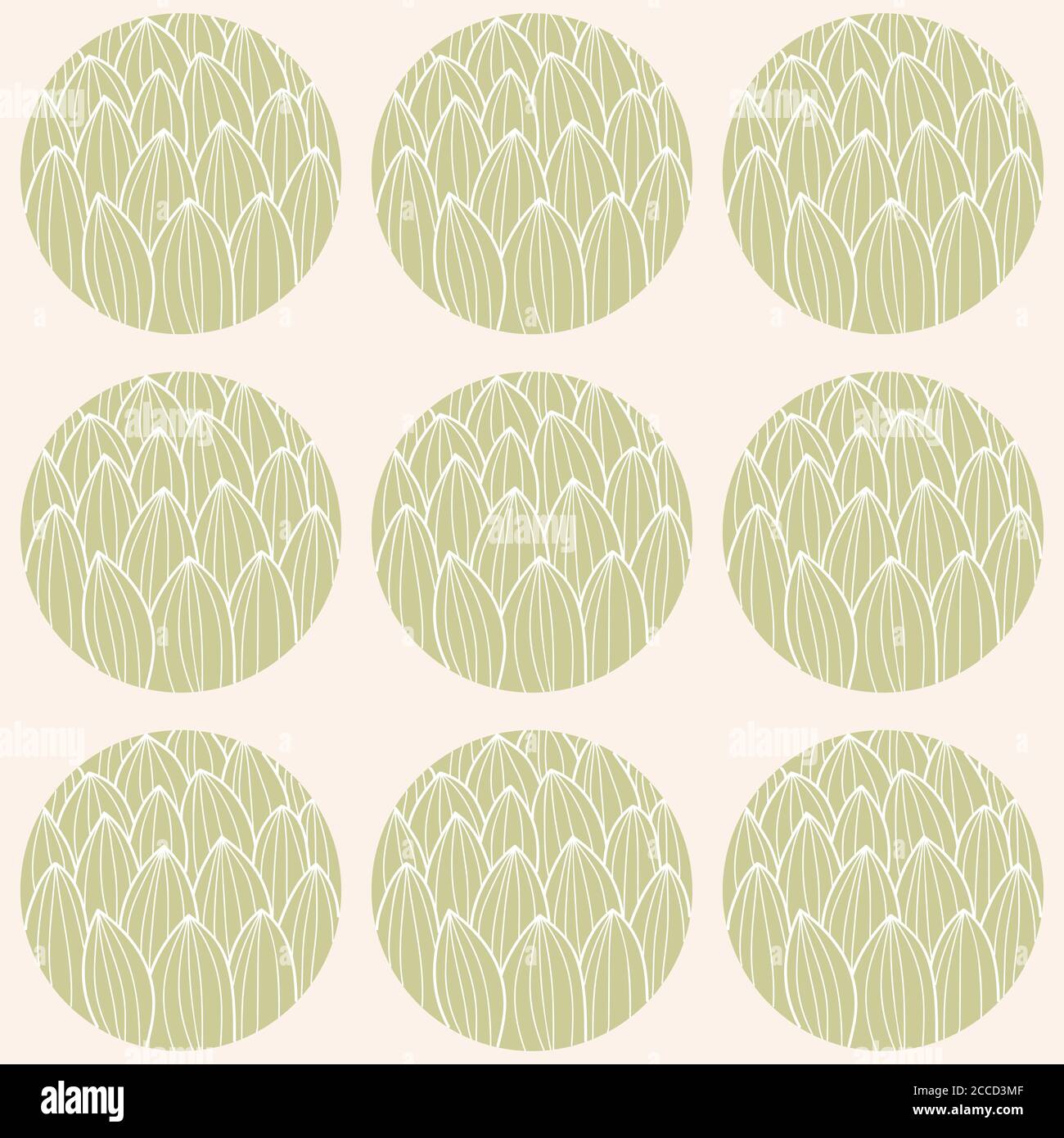 Seamless pattern with circles and hand drawn cactus pattern, vector illustration Stock Vector