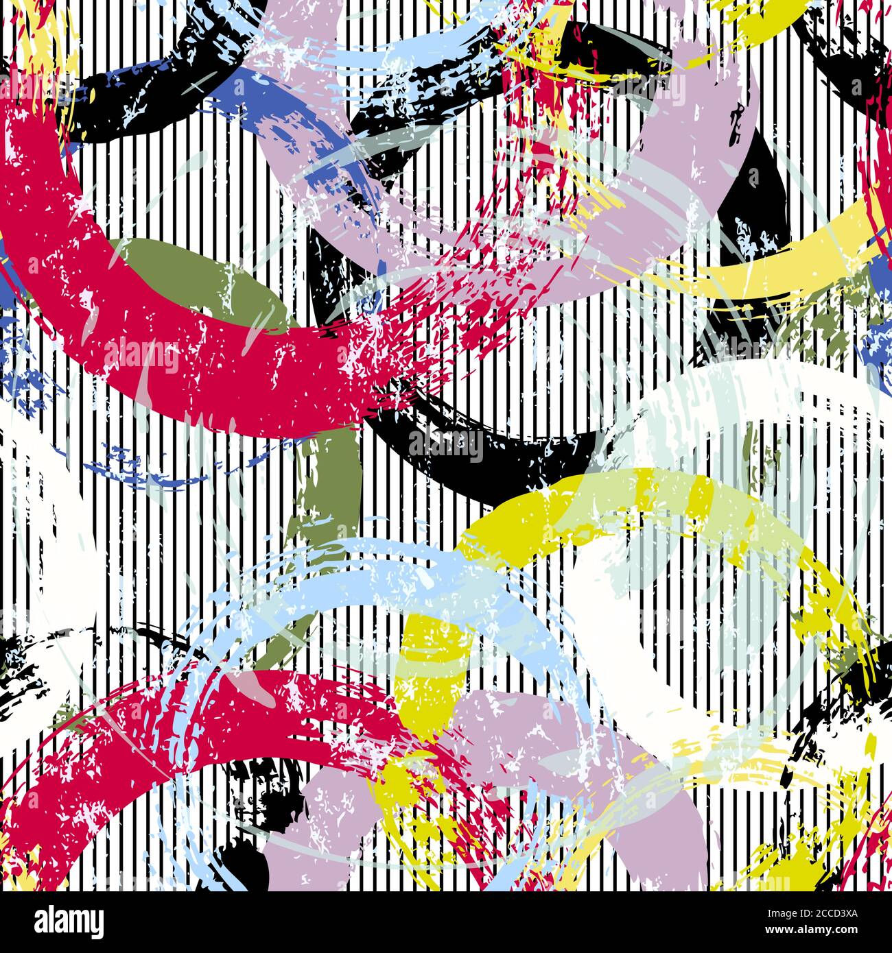 seamless background pattern, with circles, stripes, paint strokes and splashes Stock Vector