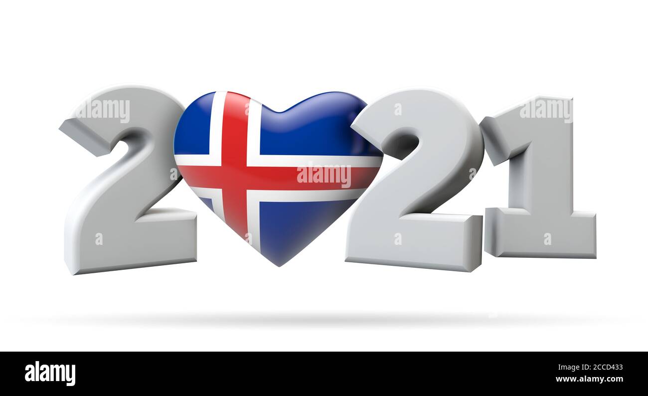New year 2021 with iceland flag heart. 3D Rendering Stock Photo Alamy