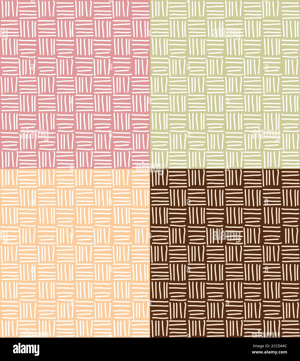 Four seamless patterns with hand drawn line grid, vector illustration Stock Vector