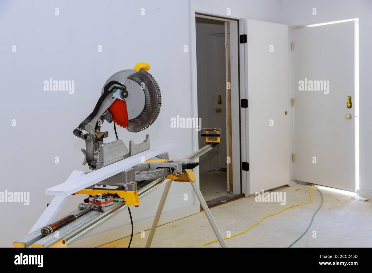 Circular saw cutting wooden molding blade with electric sawing with