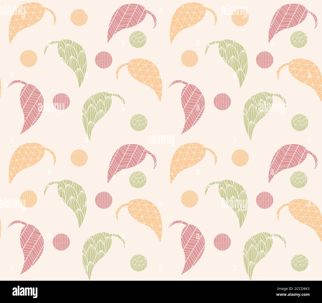 Seamless pattern with hand drawn leaves with line patterns, vector illustration Stock Vector