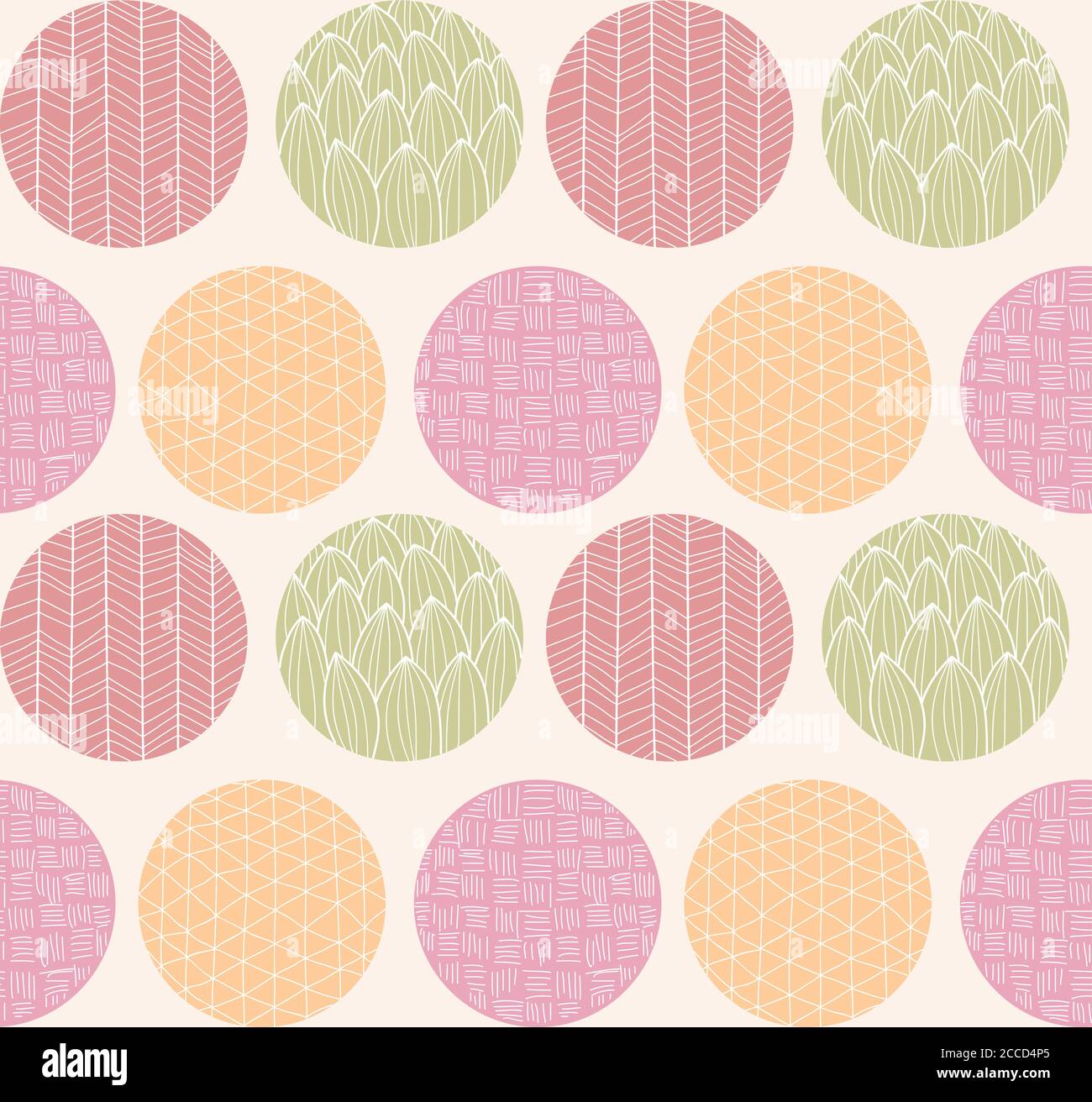 Seamless pattern with ornamental circles and line drawings, vector illustration Stock Vector
