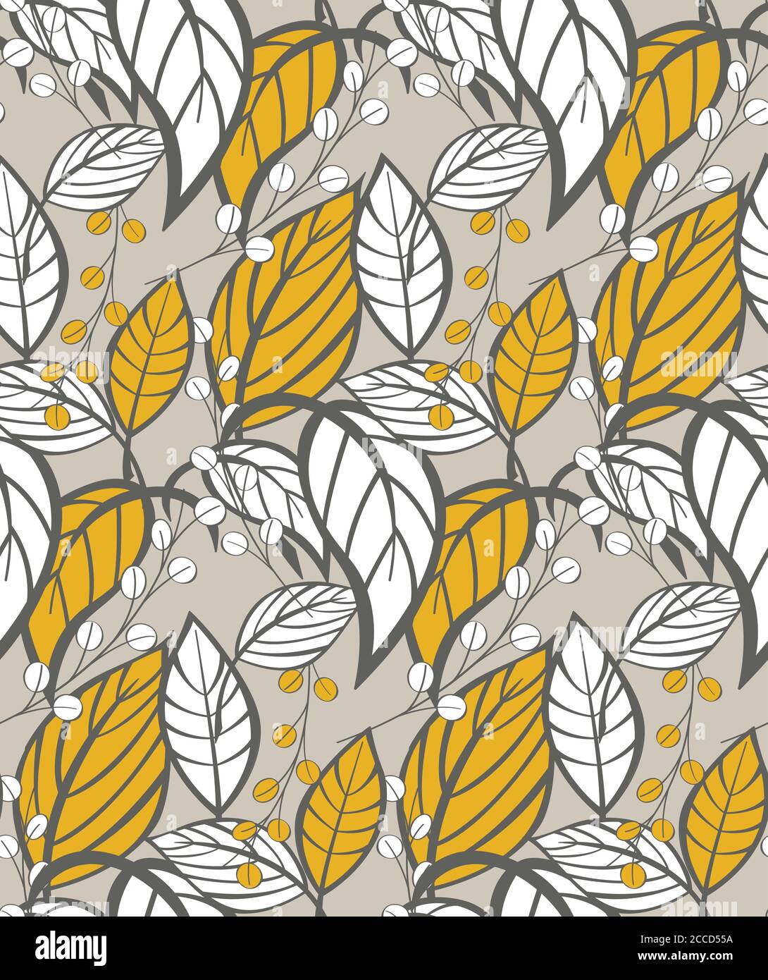 Seamless floral pattern with hand drawn leaves, vector illustration ...