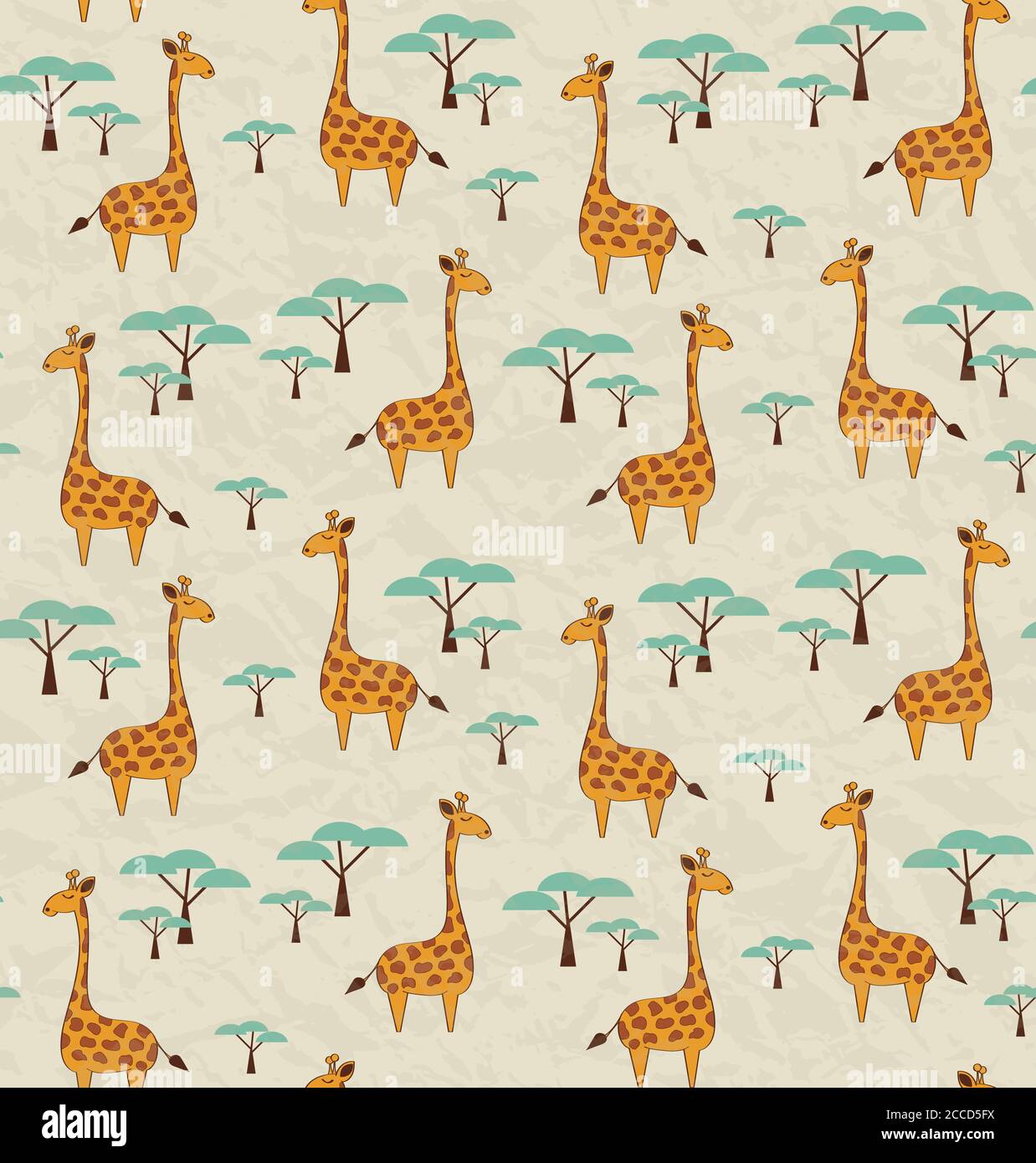 Seamless pattern with cute giraffes and trees, vector illustration Stock Vector