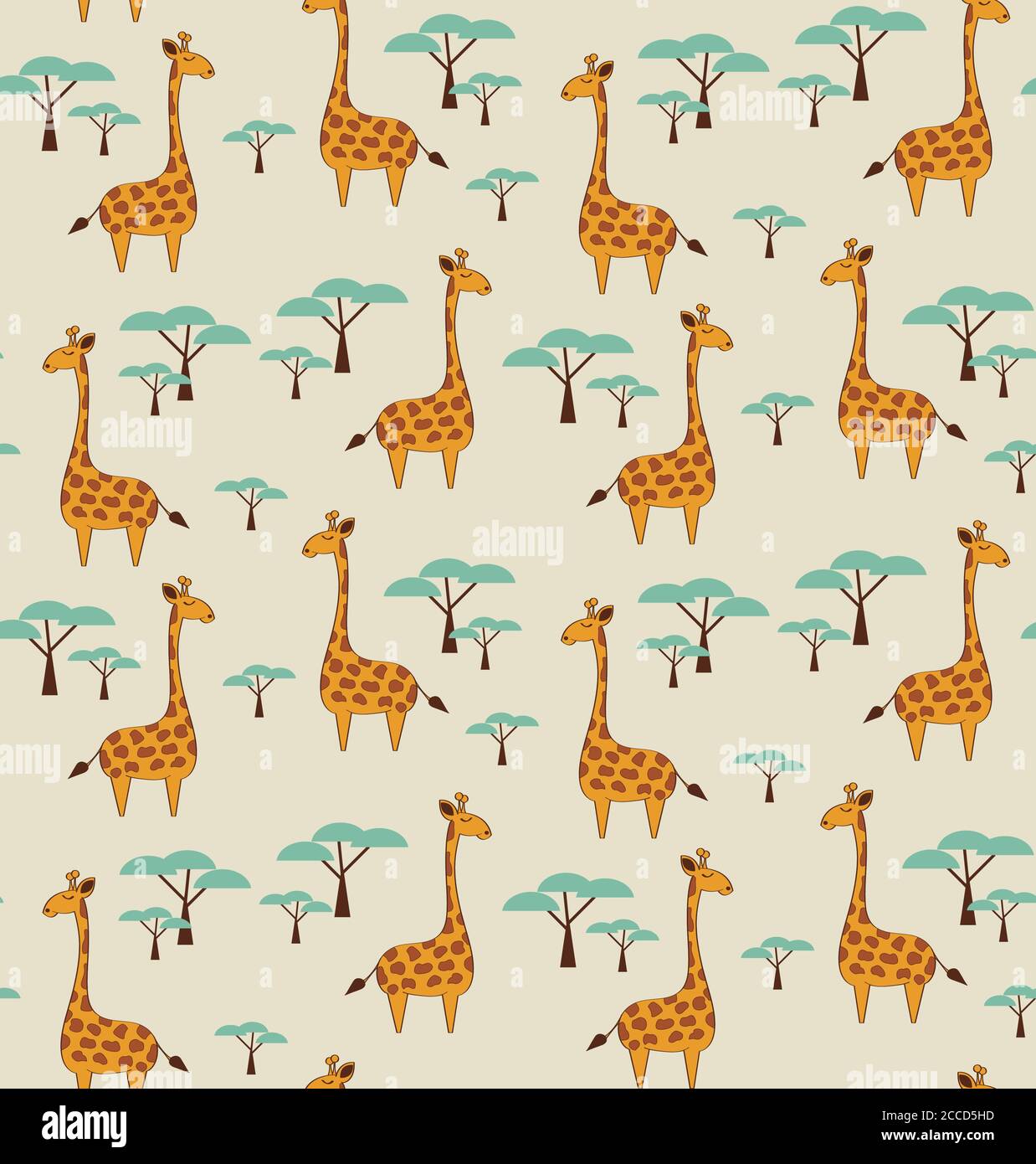 Seamless pattern with cute giraffes and trees, vector illustration Stock Vector