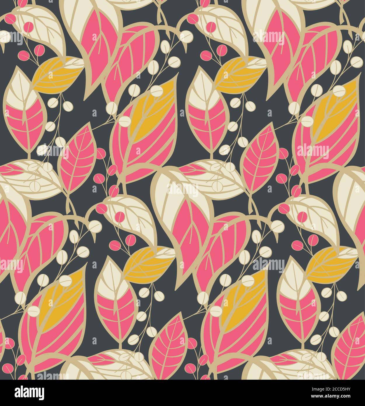 Seamless floral pattern with hand drawn leaves, vector illustration ...
