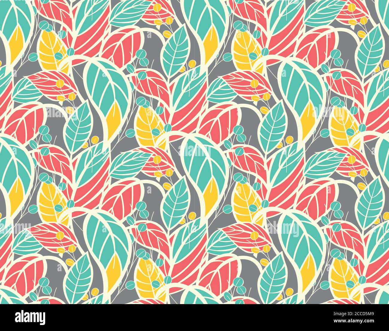 Seamless floral pattern with hand drawn leaves, vector illustration ...