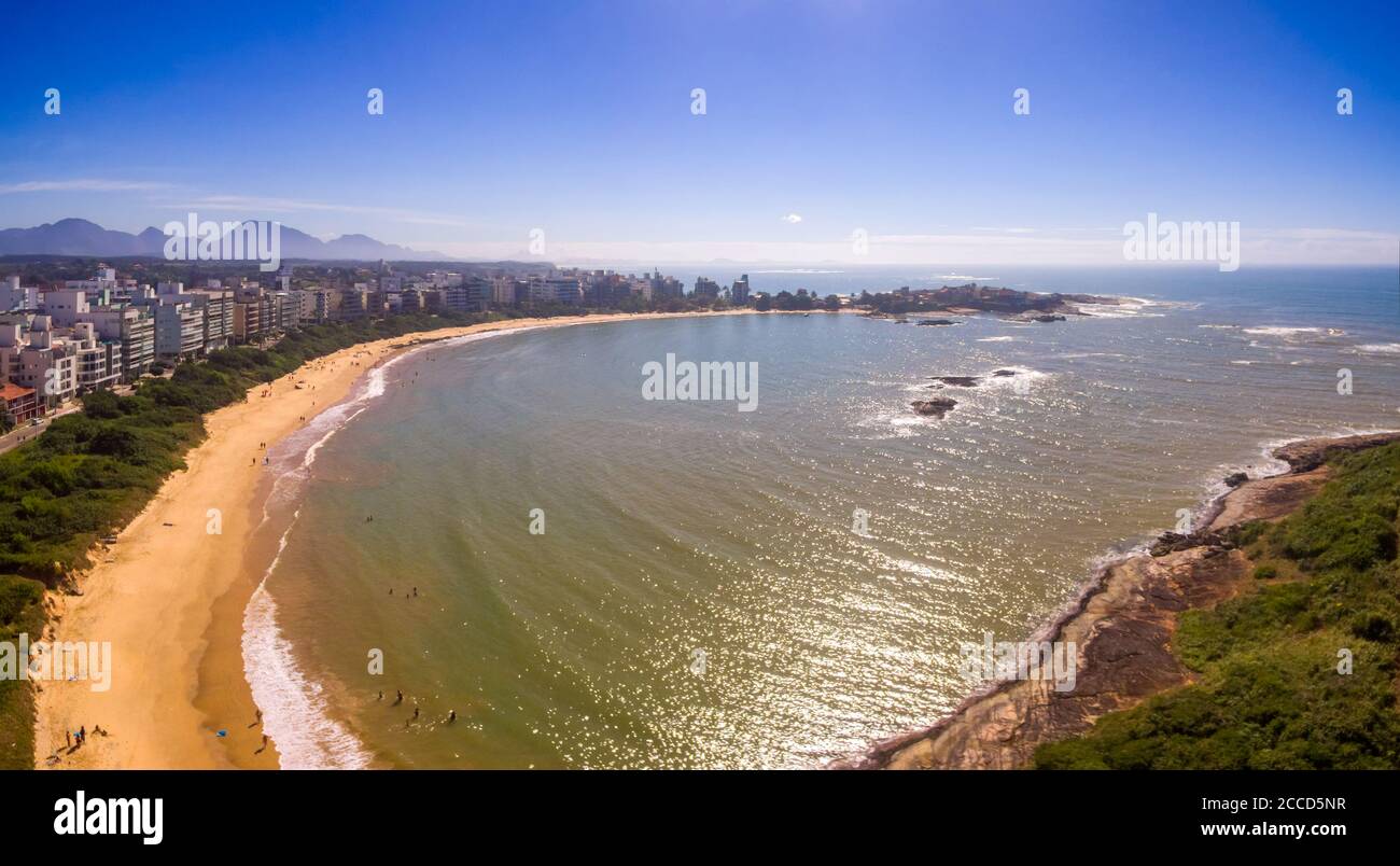 Panoramic aerial view of the Peracanga Beach in Guarapari, State of Espirito Santo, Brazil. Stock Photo