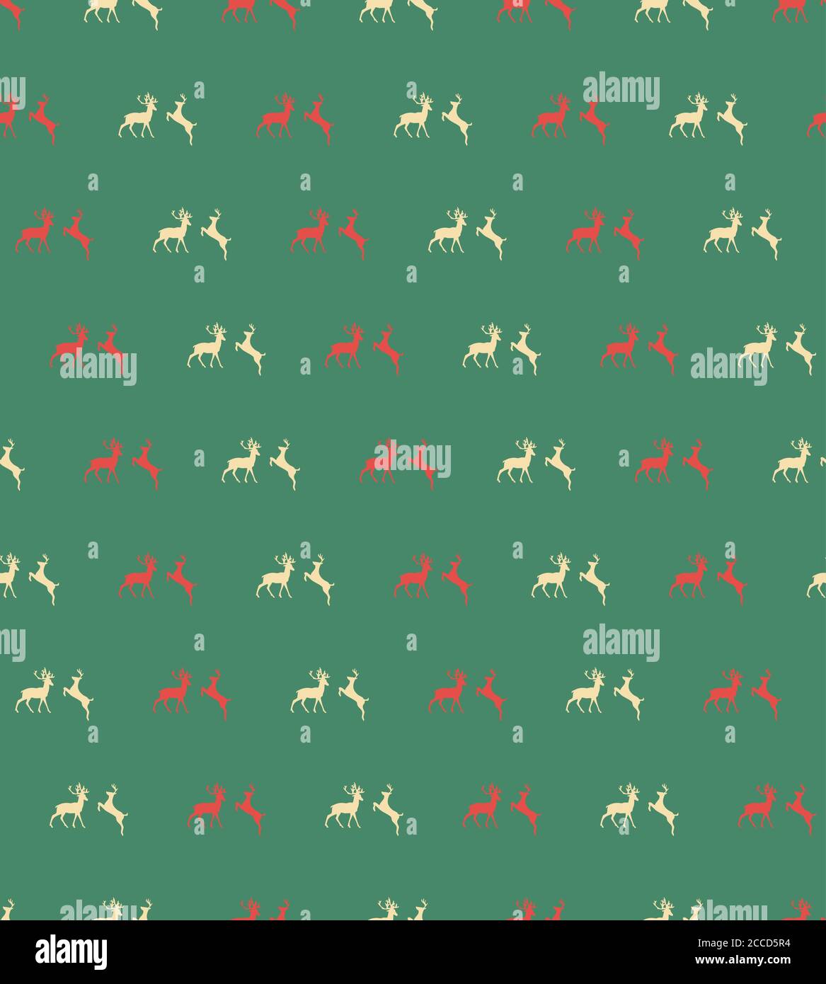 Seamless patterns with Christmas reindeers on green background, vector ...