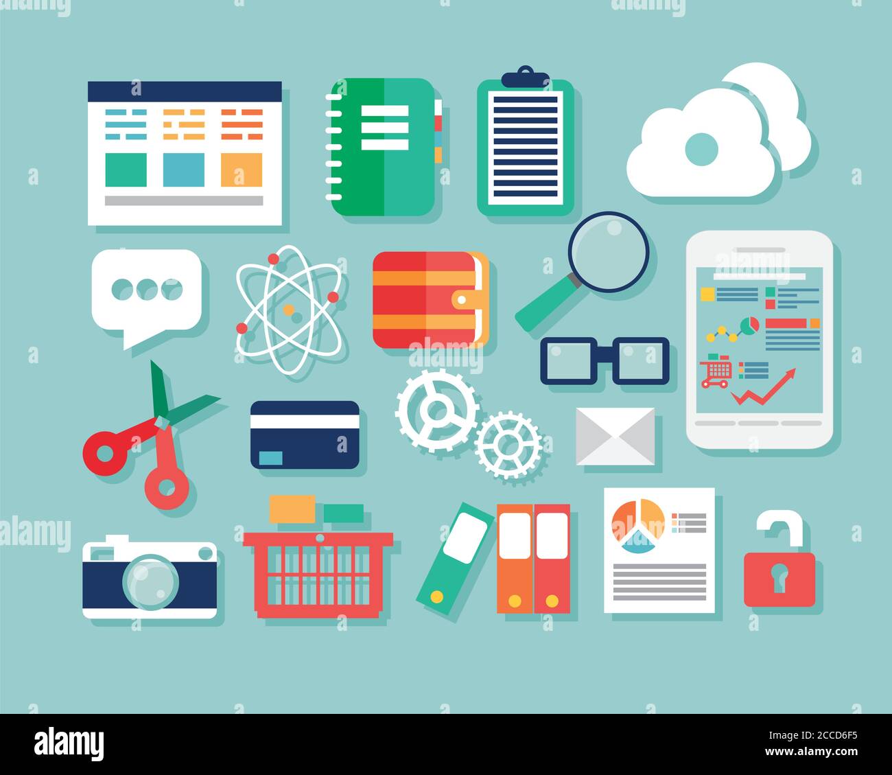 Collection of flat design icons, computer and mobile devices, cloud computing, communication Stock Vector