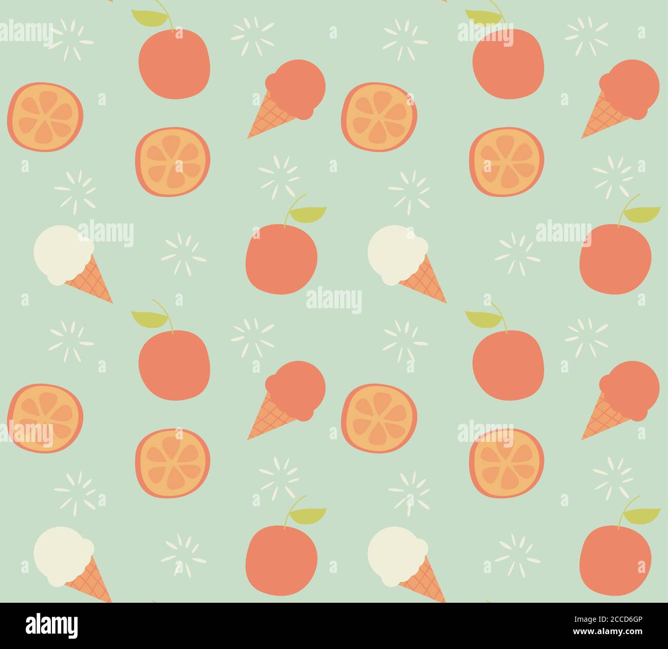 Seamless pattern with hand drawn orange fruit and ice cream, vector ...