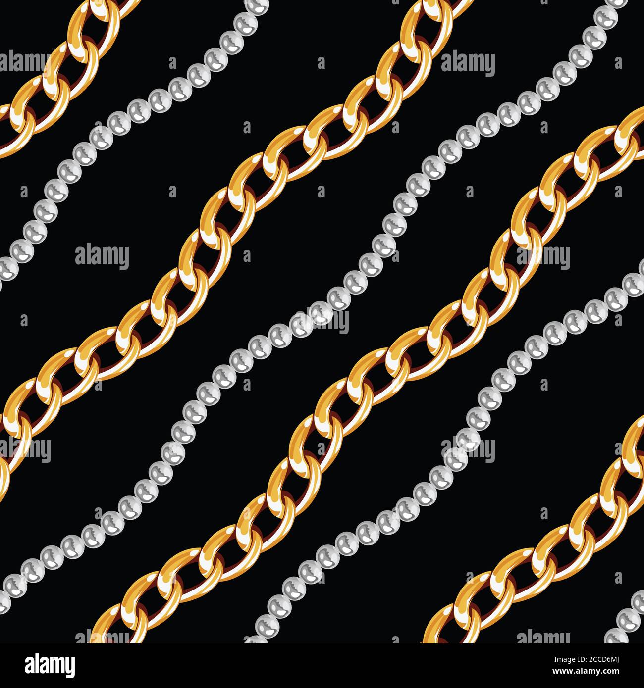 Seamless pattern of golden and silver chains on black background ...