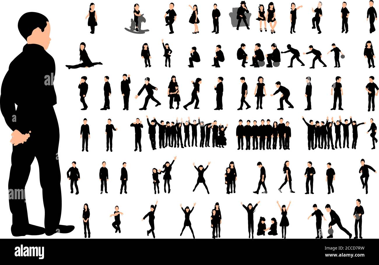 Vector, silhouette of children play, jump, collection Stock Vector ...