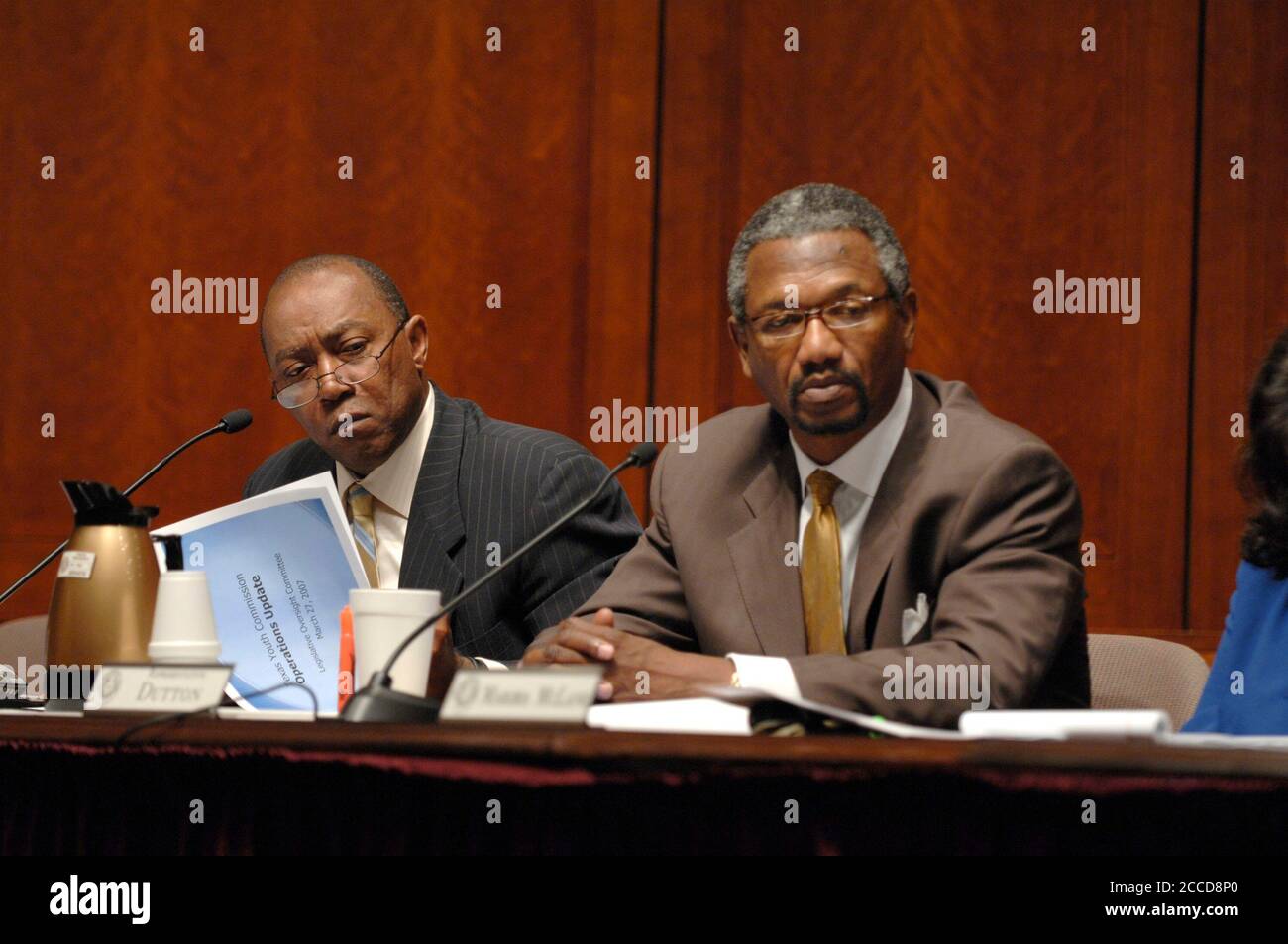 Austin, Texas USA, March 27, 2007: Texas House of Representatives members Sylvester Turner (left) and Harold Dutton Jr. during meeting of the Joint Committee on the Operation and Management of the Texas Youth Commission. ©Marjorie Cotera / Daemmrich Photography Stock Photo