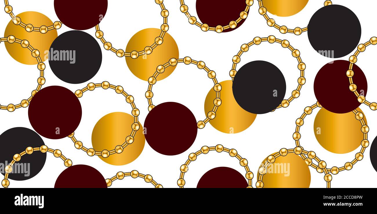 Luxury seamless pattern with circles and golden chains on white ...