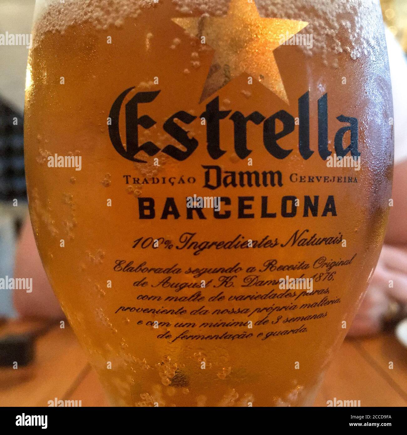 Glass of Estrella Damm beer, Lisbon, Portugal Stock Photo Alamy