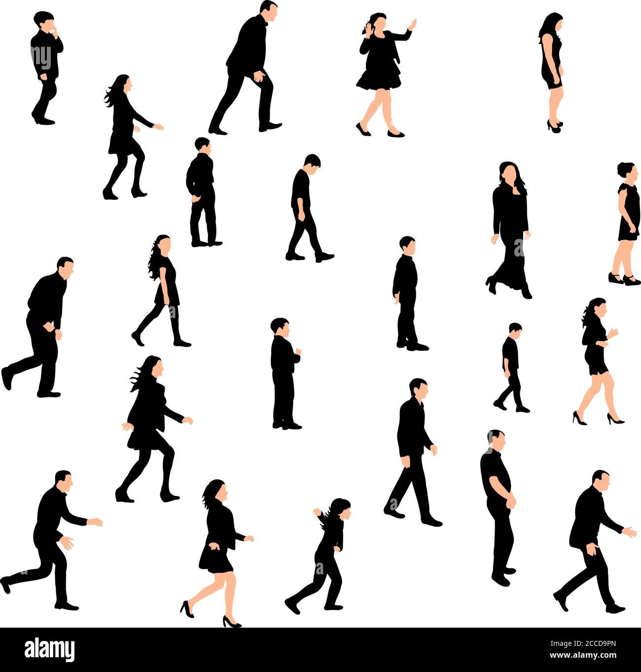 Side Way Human Vector, isolated silhouette people walking sideways set Stock Vector ...