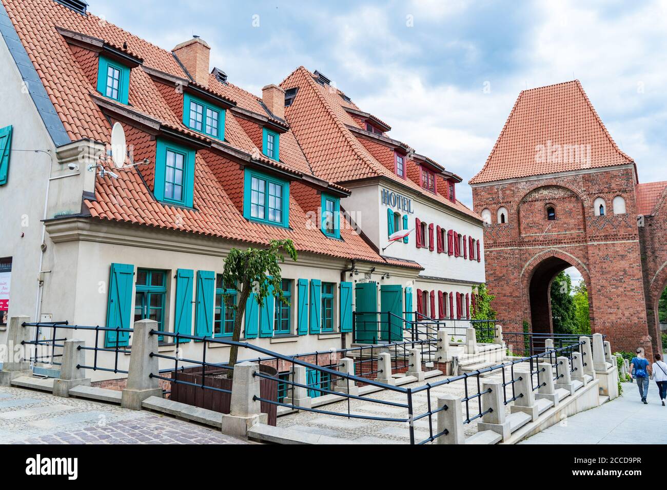 Torun, Poland June 13, 2020 Hotel 1231 next to the ruins of the