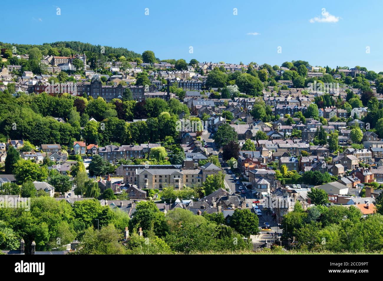 UK,Derbyshire,Peak District,View of Matlock Town from the Limestone Way Stock Photo