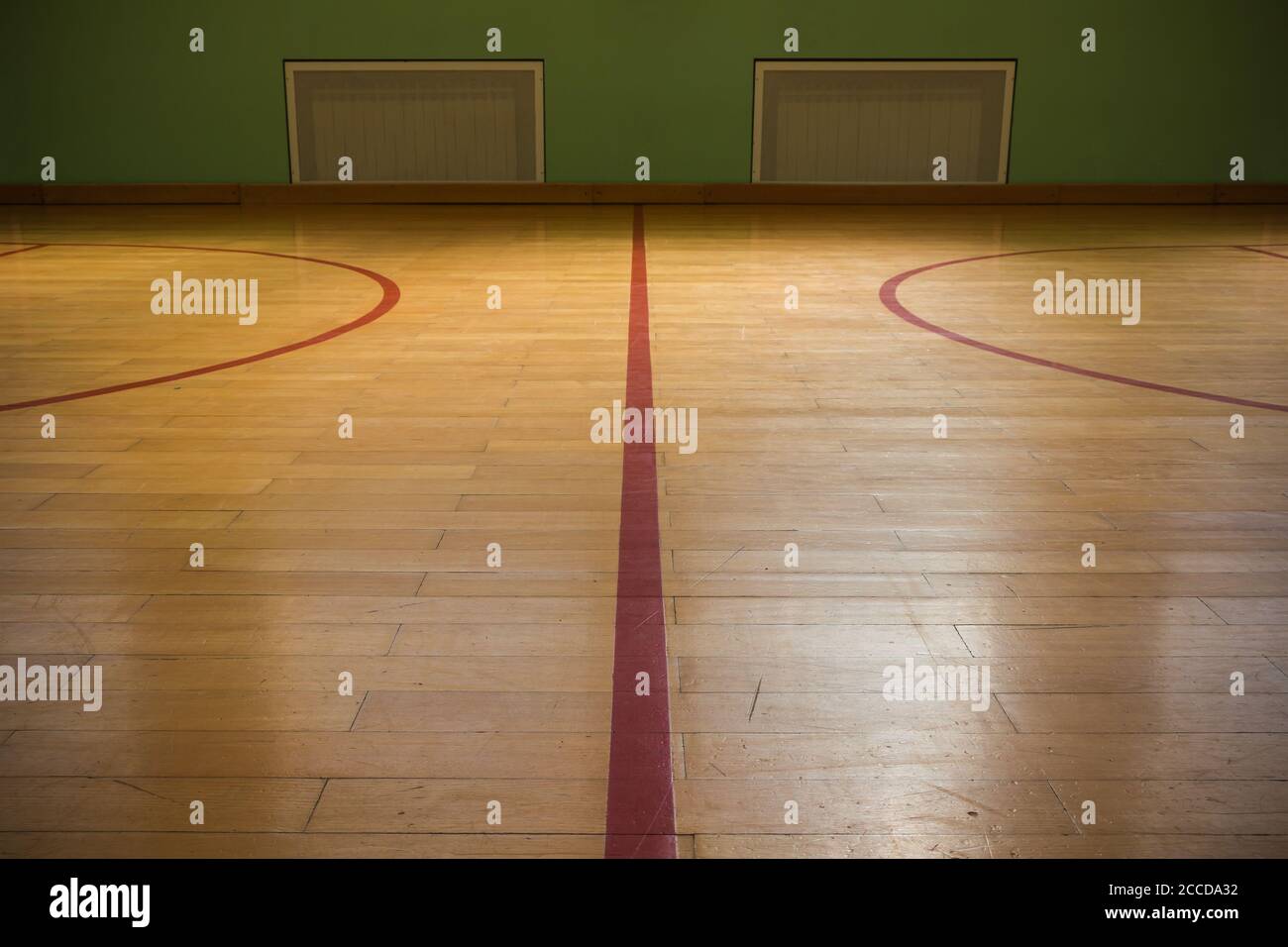 Basketball court, hardwood floor with red lines Stock Photo Alamy