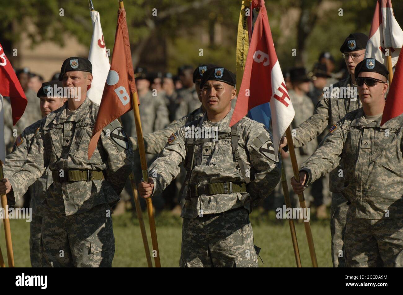 Fort Hood, Texas USA, September 27, 2006: Soldiers of the 1st Cavalry division based in Fort Hood rehearse for the traditional casing ceremony prior to Army unit's deployment to Iraq. ©Bob Daemmrich Stock Photo