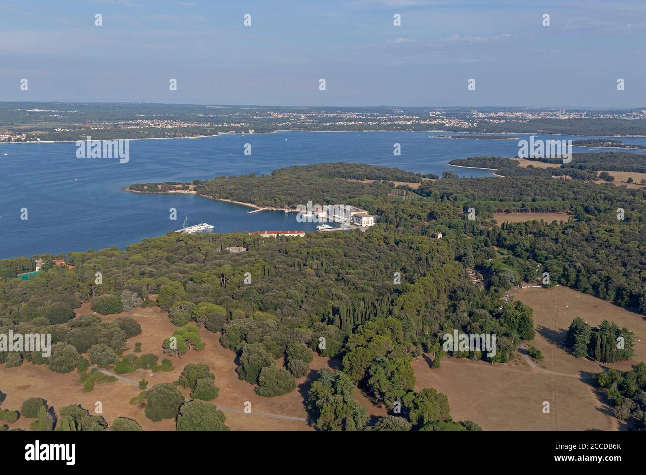 aerial photo, harbour, Brijuni Islands, Istria, Croatia Stock Photo