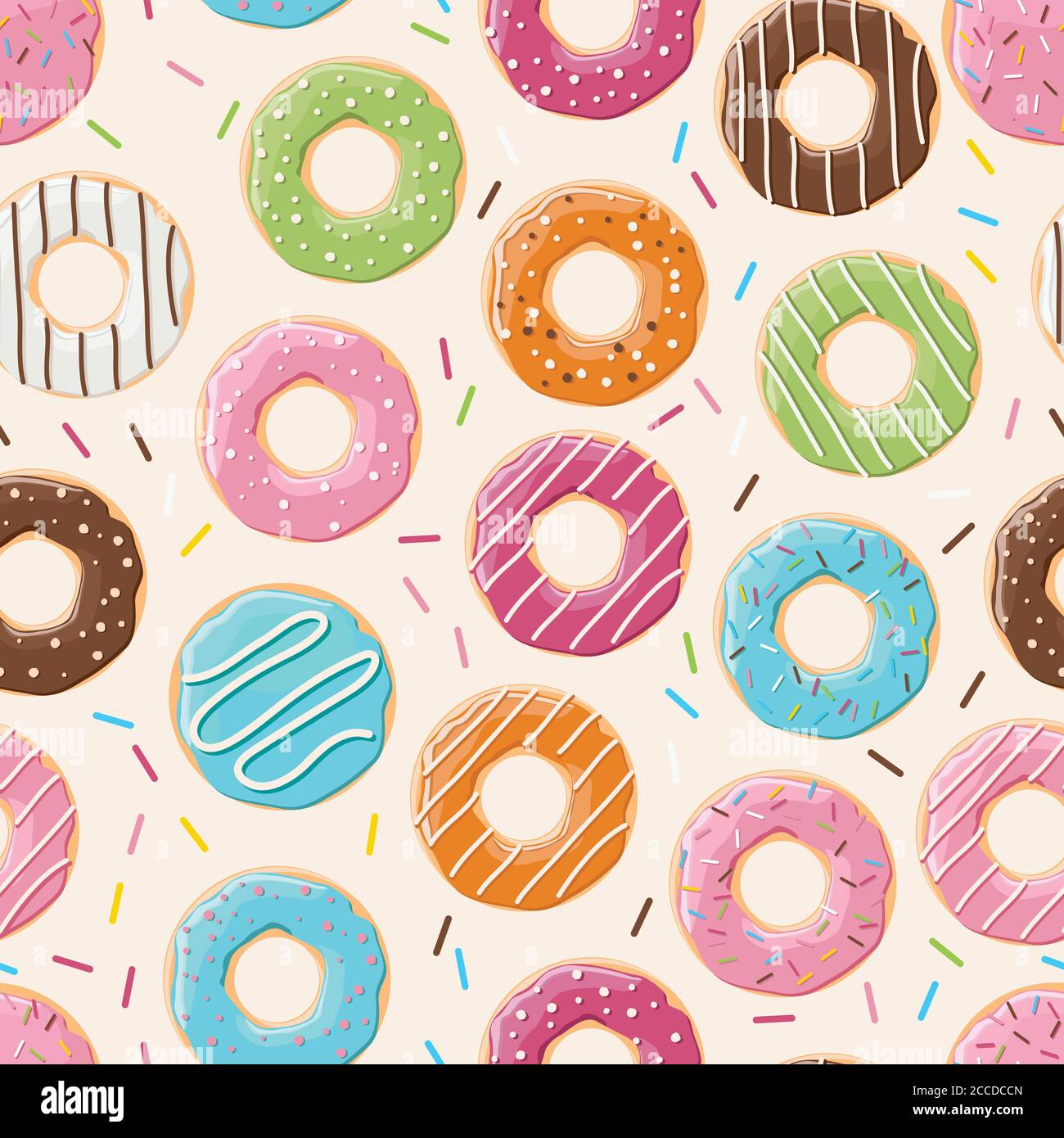Seamless pattern with colorful tasty glossy donuts, vector illustration ...