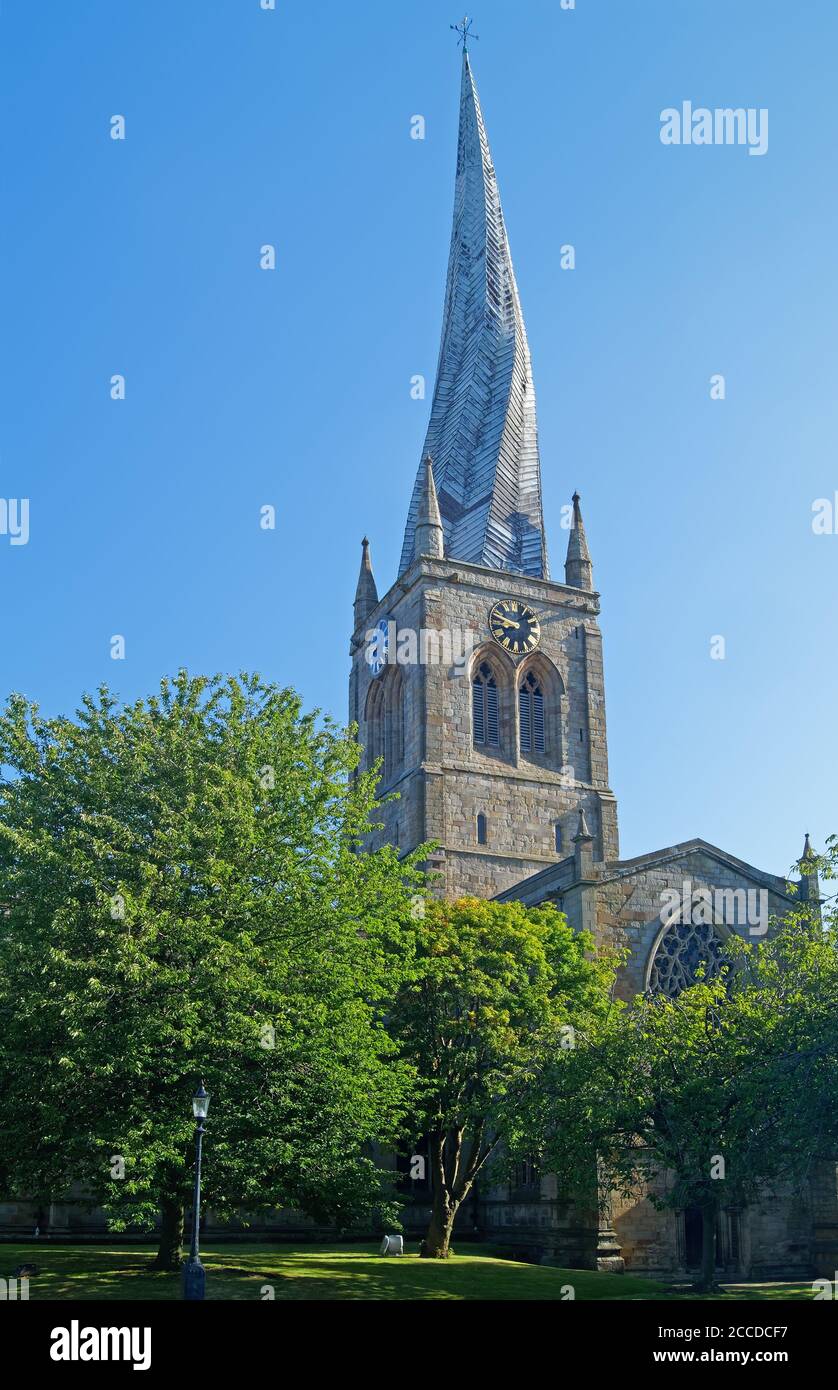 UK,Derbyshire,Chesterfield,Church of St Mary and All Saints famously referred to as The Crooked Spire Stock Photo