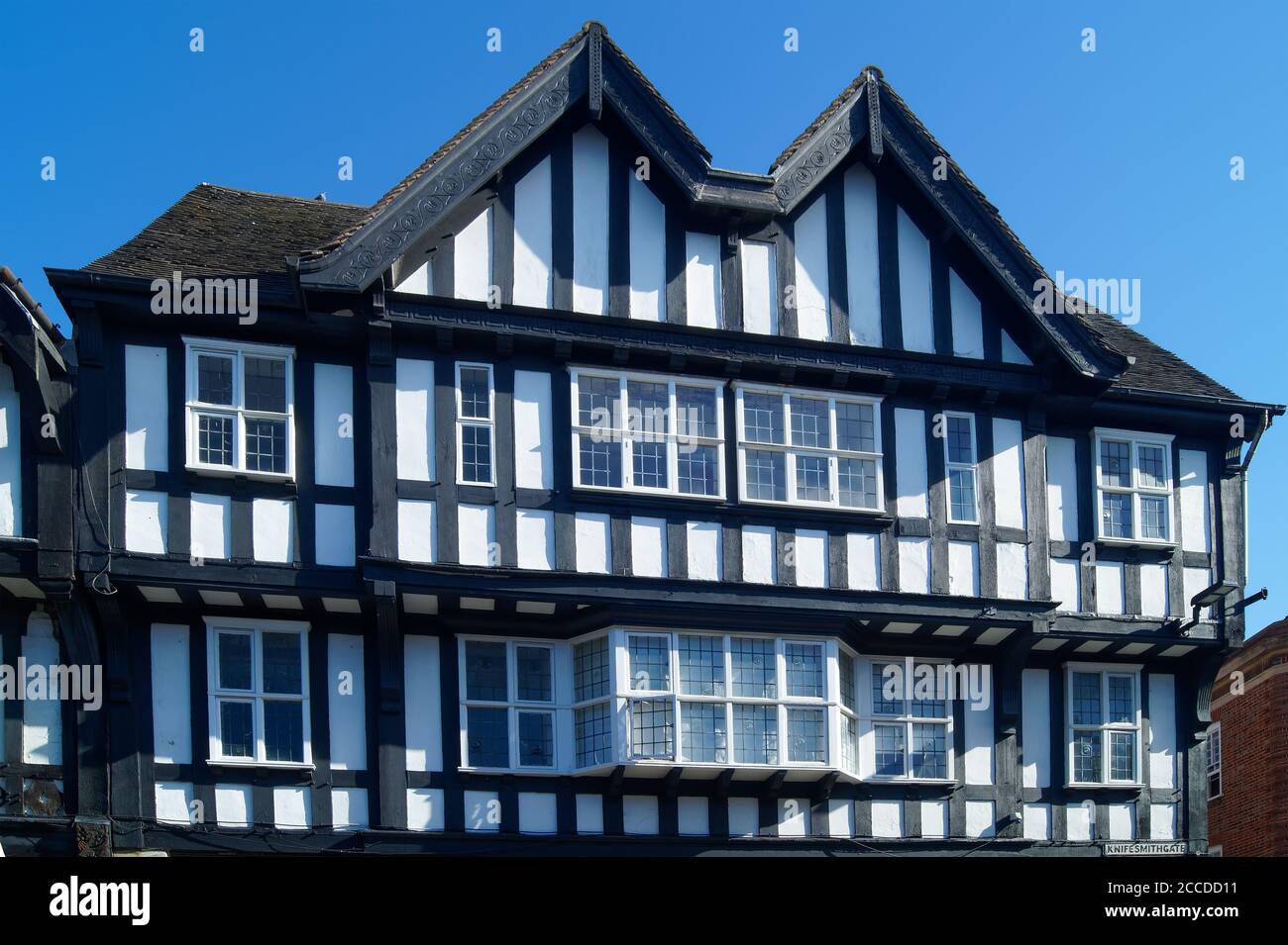 UK,Derbyshire,Chesterfield,Tudor Style Buildings on Knifesmithgate Stock Photo