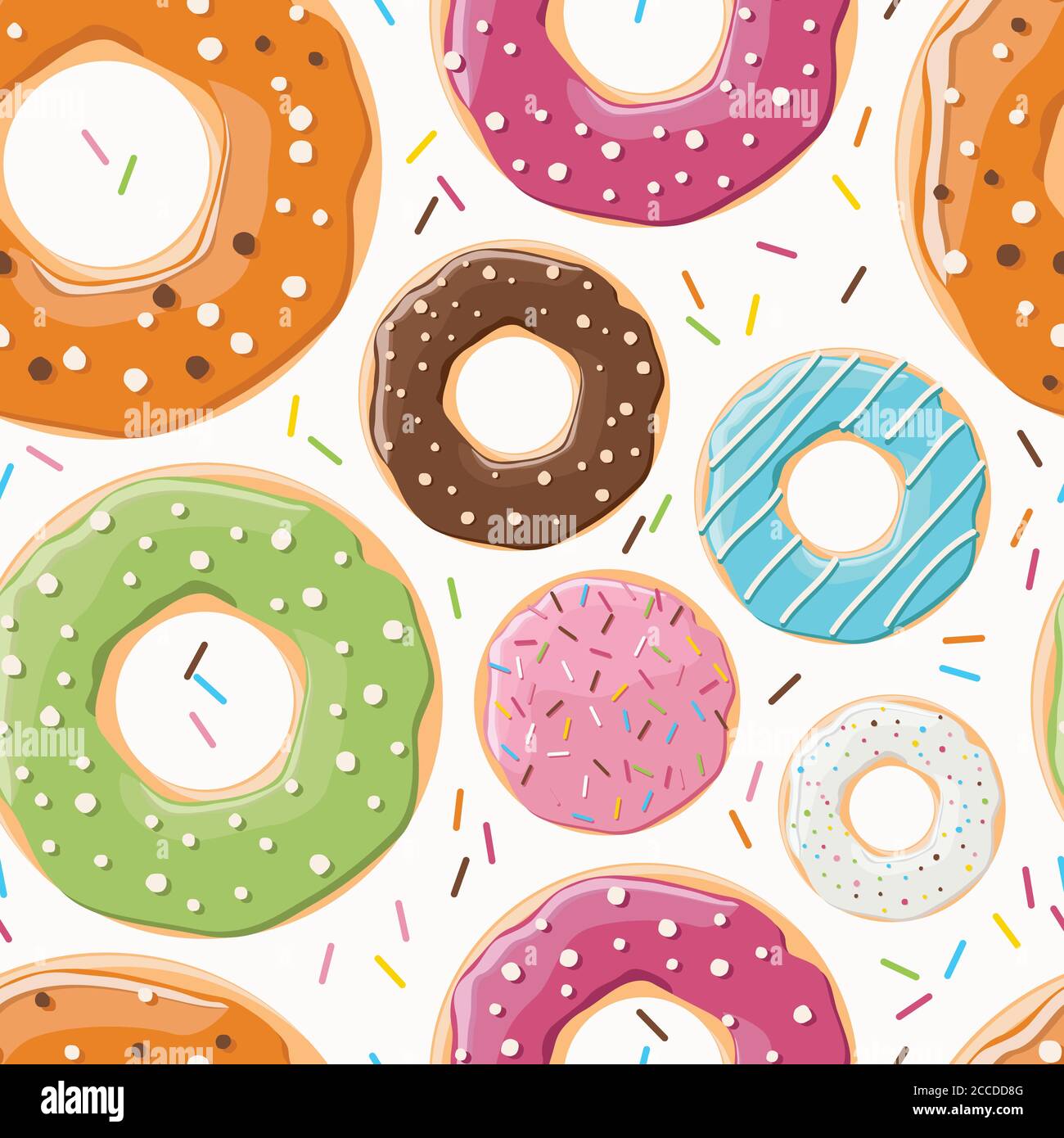 Seamless pattern with colorful tasty glossy donuts, vector illustration ...