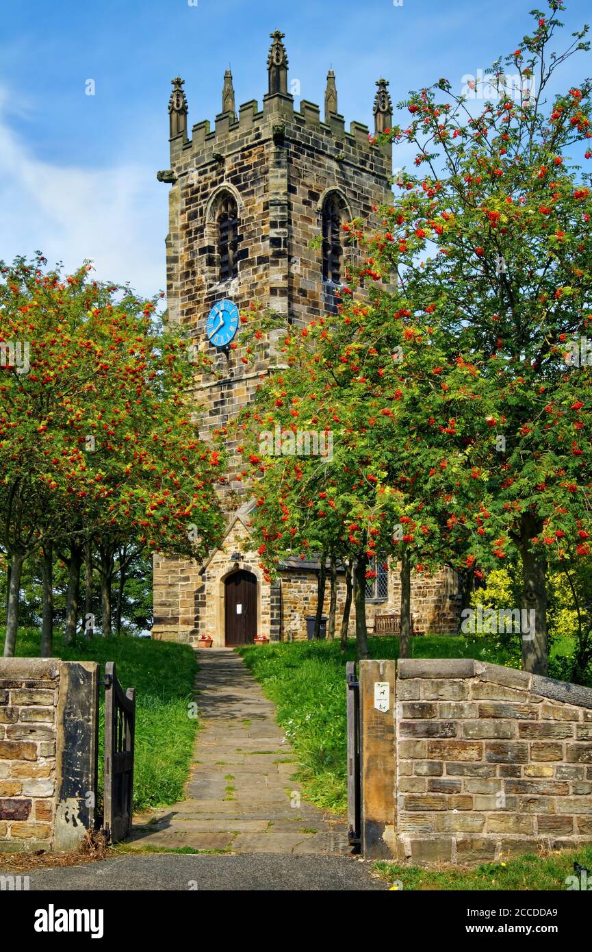 UK,West Yorkshire,Kirklees,Emley,Church of St Michael the Archangel Stock Photo