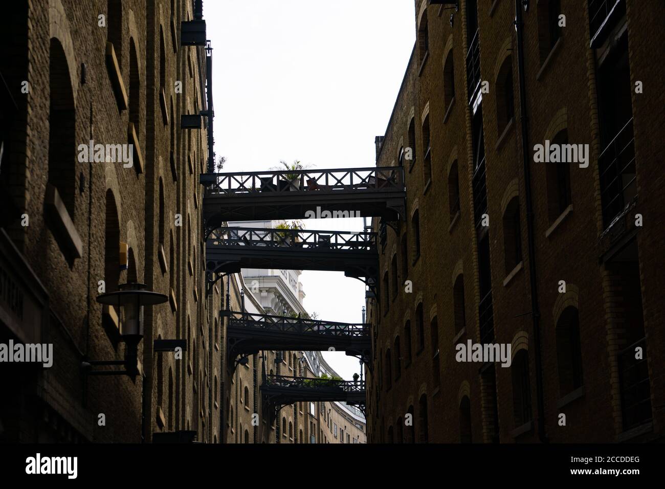 Walkways between buildings next to the Tower Bridge Stock Photo