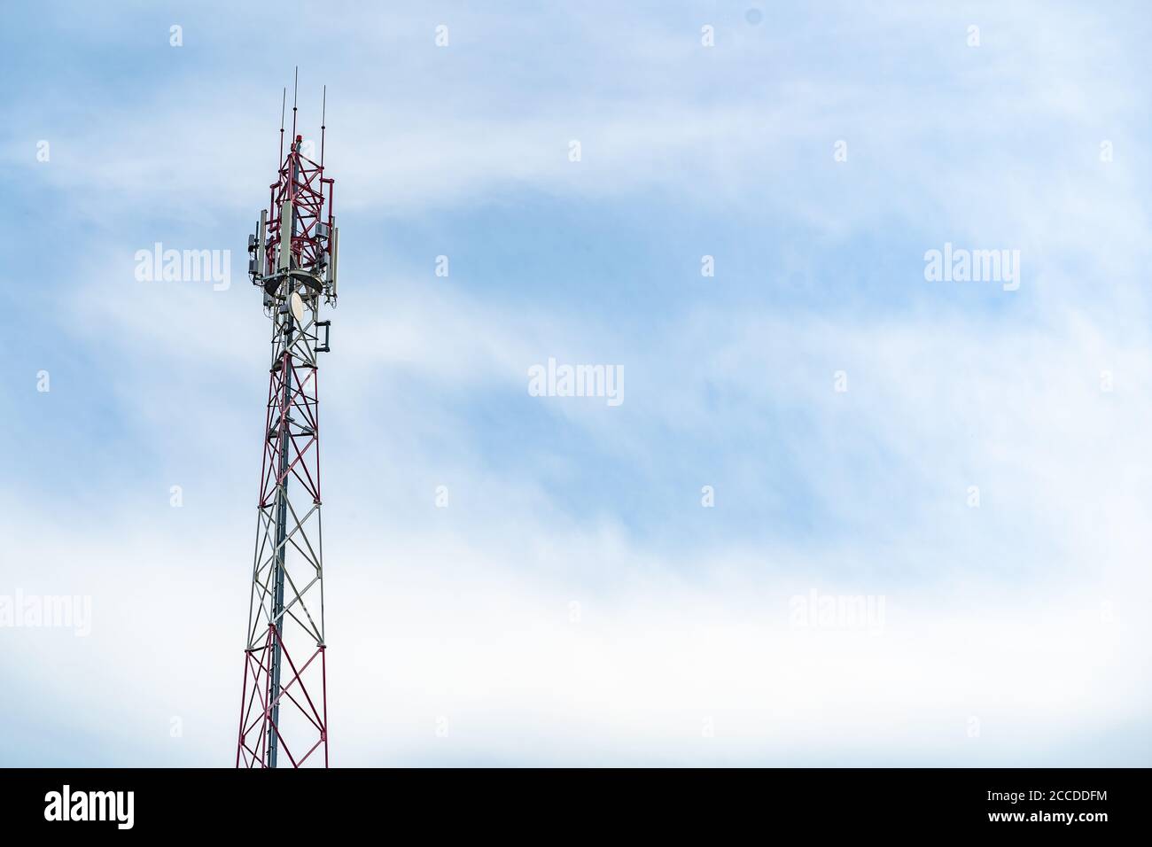 Telecommunication tower of 4G and 5G cellular. Macro Base Station. Wireless Communication Antenna Transmitter. Telecommunication steel high tower Stock Photo