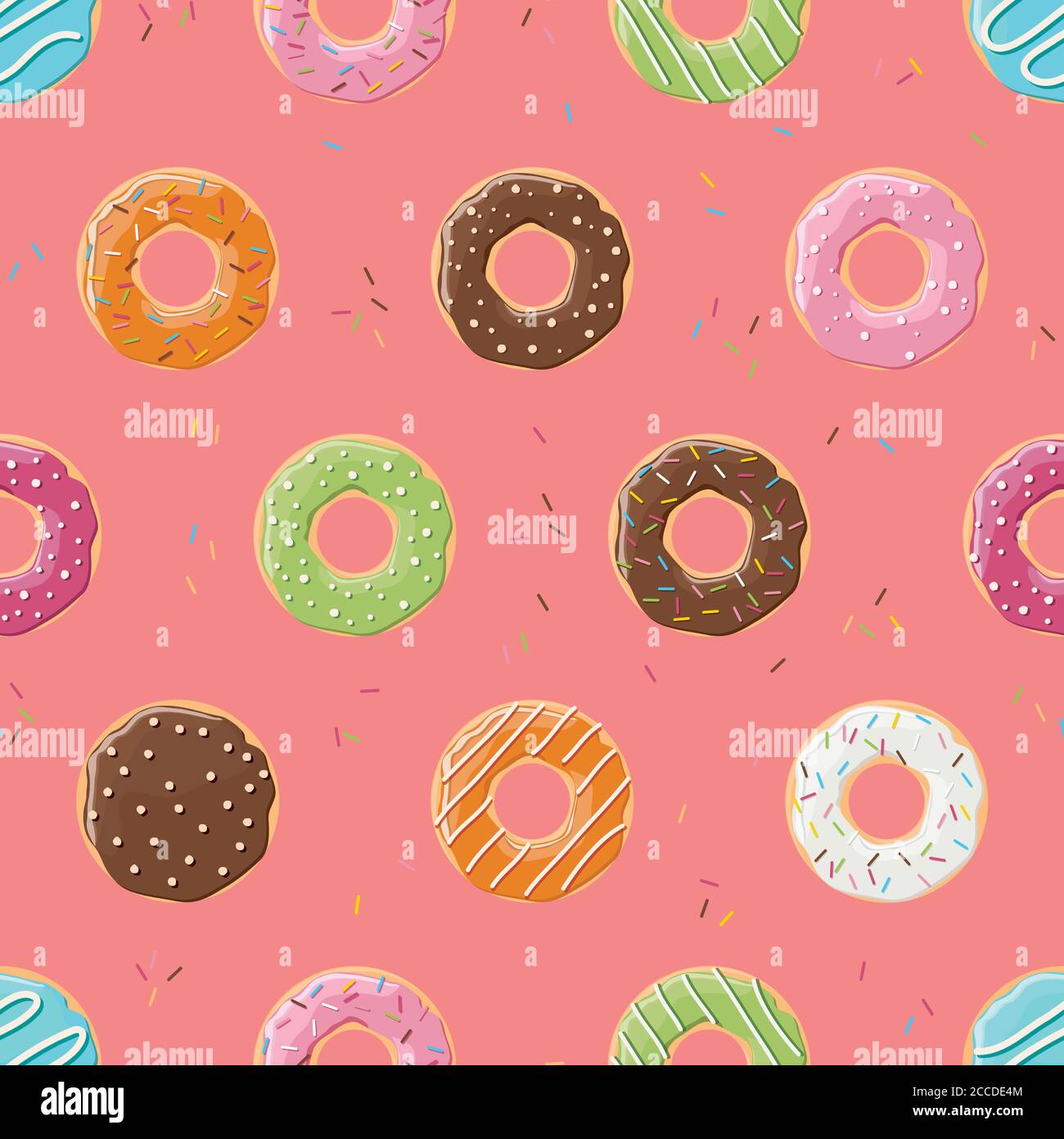 Seamless pattern with colorful tasty glossy donuts, vector illustration ...