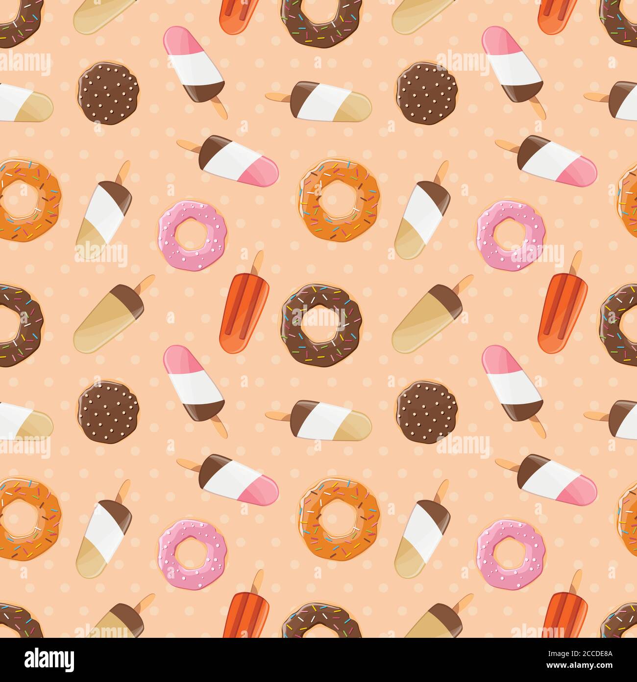 Seamless Pattern With Ice Cream And Colorful Tasty Donuts Vector