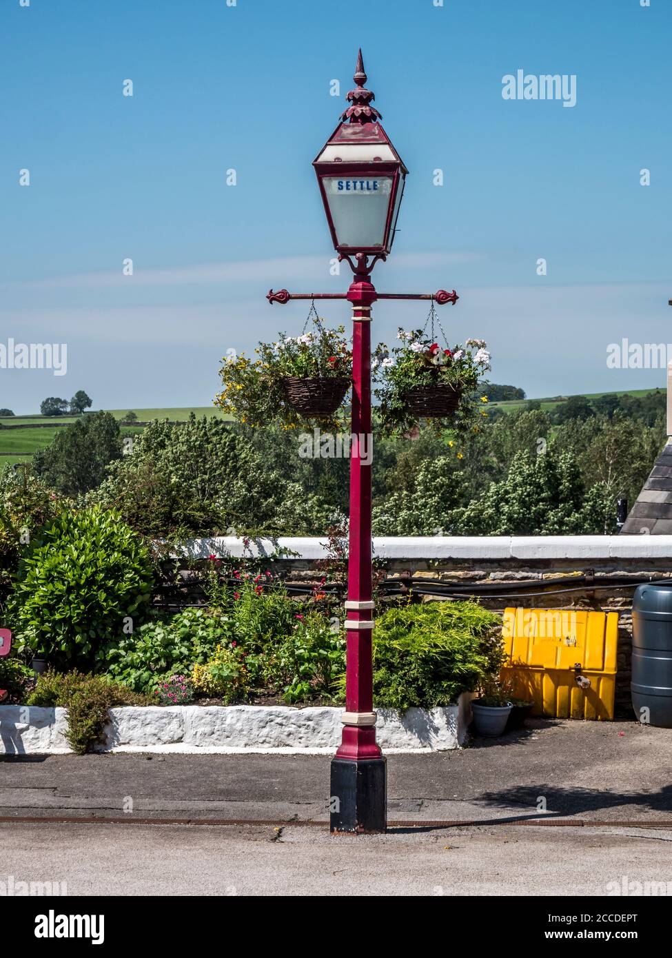 This is Settle railway station in the picturesque Yorkshire Dales one of the main railway stations on the famous Settle to Carlisle line Stock Photo