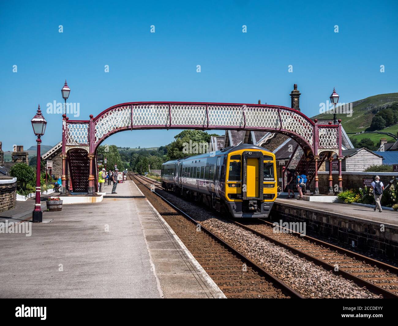 This is Settle railway station in the picturesque Yorkshire Dales one of the main railway stations on the famous Settle to Carlisle line Stock Photo