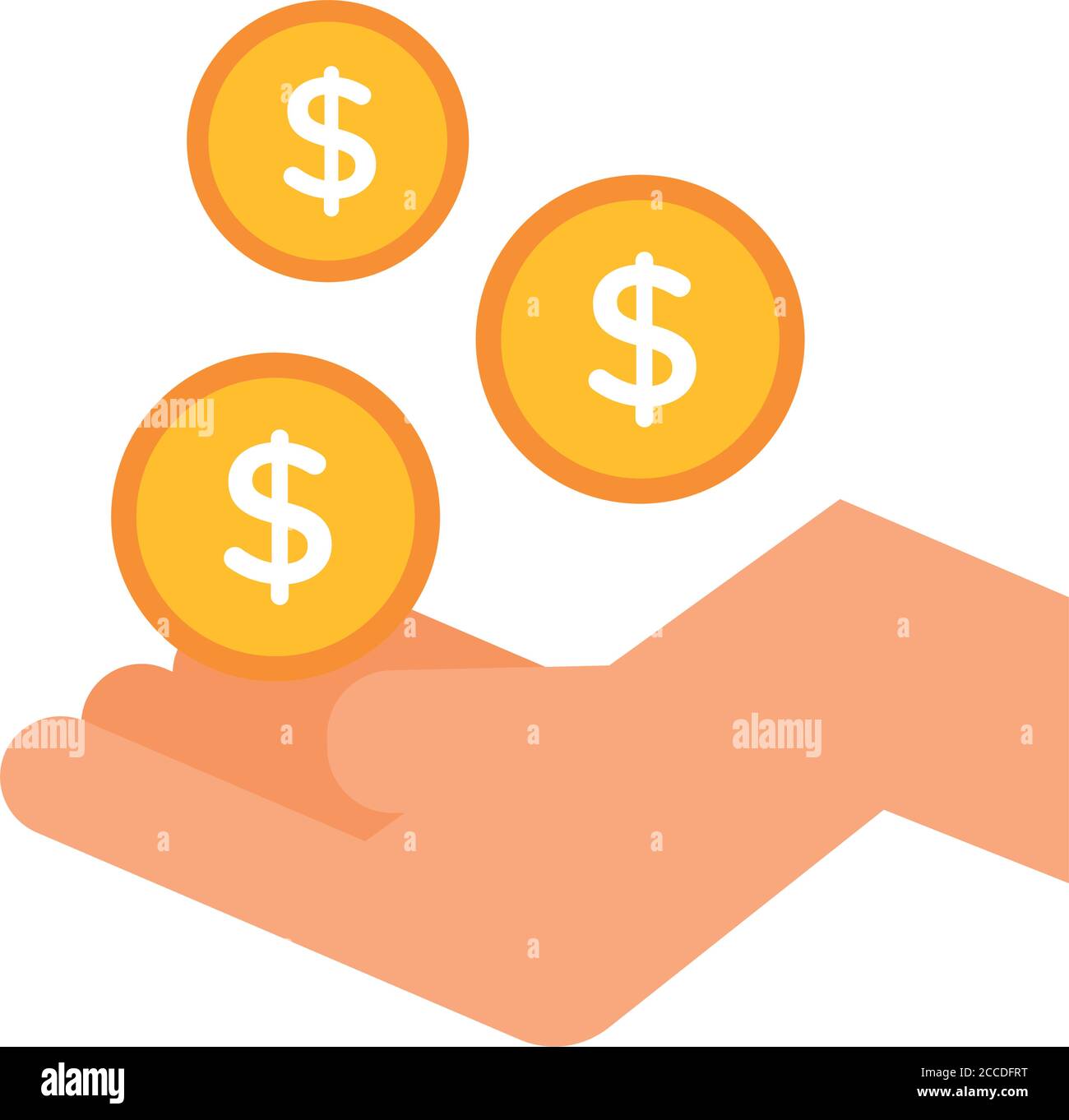 hand with coins money dollars line and fill style icon vector ...
