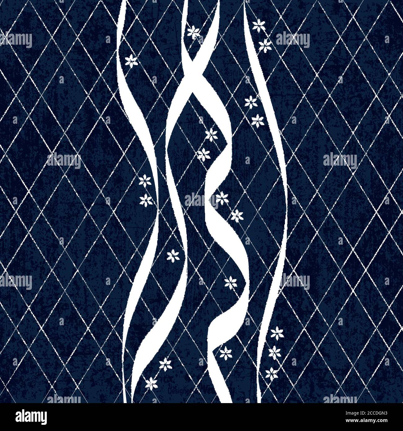 Sashiko indigo dye pattern with traditional white Japanese embroidery, vector illustration Stock Vector