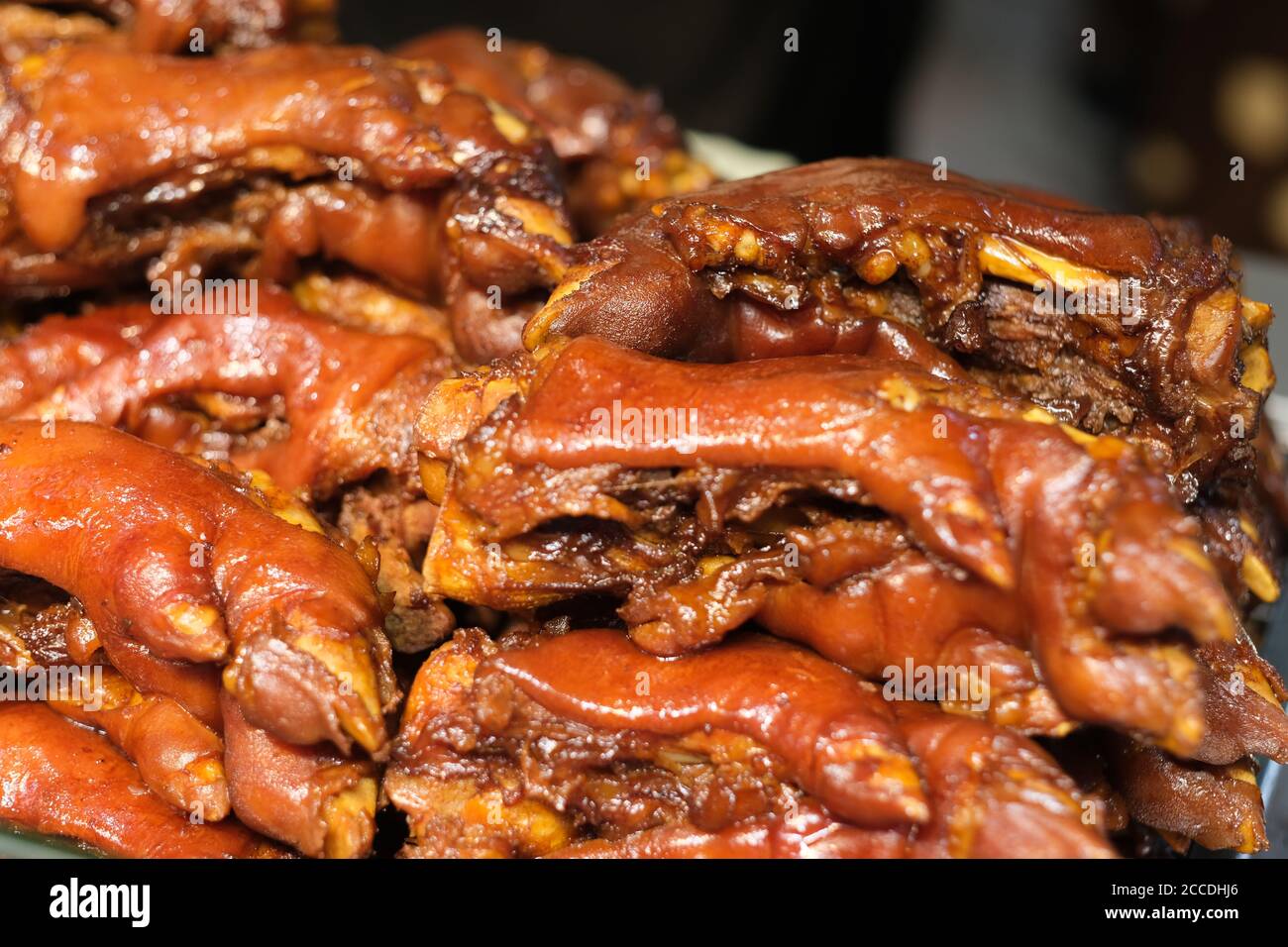 close up stack of pot-stewed pig's trotters. traditional Chinese food Stock Photo