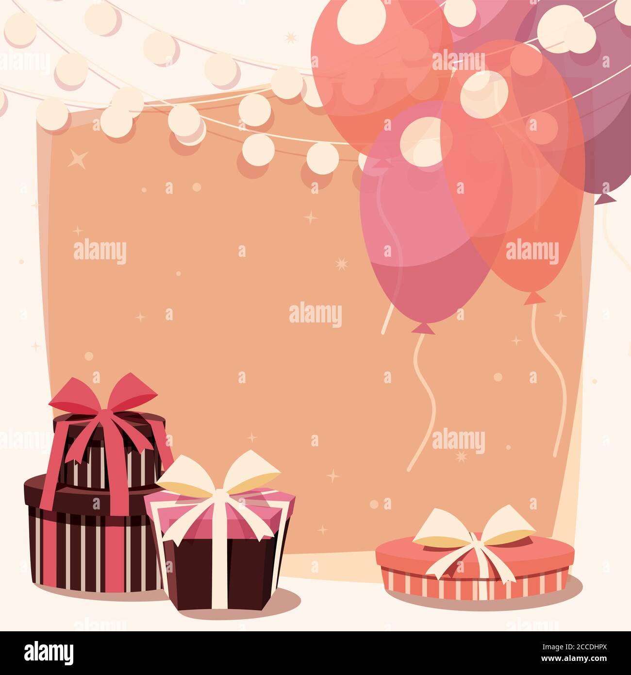 Birthday background with presents and balloons, vector illustration
