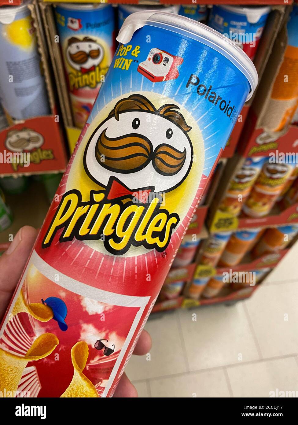 Viersen, Germany July 9. 2020 Closeup of box Pringles potato chips