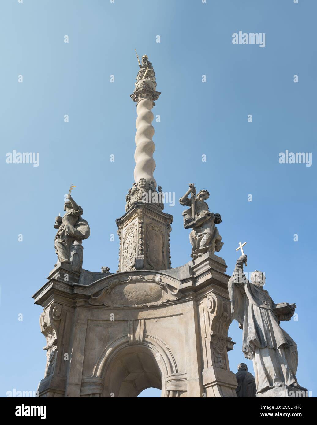 Marian column, Lower square, Olomouc, Czech Republic / Czechia - monument and landmark with statues and sculptures is made in baroque style. Bottom vi Stock Photo