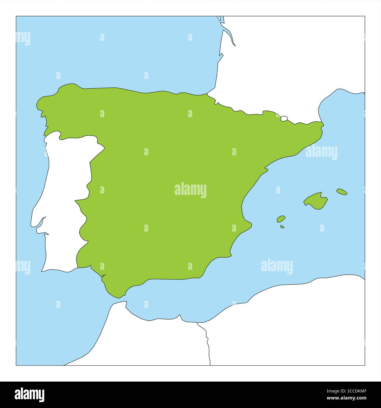 Map of Spain green highlighted with neighbor countries. Stock Vector