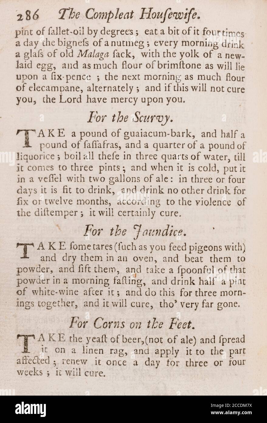 Covid Lockdown has seen re-emergence of Scurvy cases through vitamin deficient diet. 18th century recipe for scurvy remedy. See Add. Notes for more Stock Photo